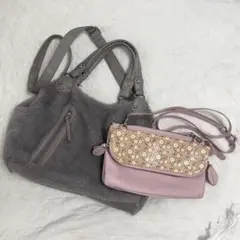 y2k 2way グレー ファーハンドバッグ 花柄ピンクショルダーバッグ セットのサムネイル