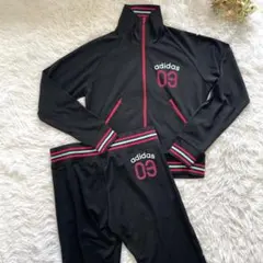 adidas トラックジャケット ジャージ上下セットアップ ブラック×ピンク L