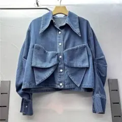 リボンモチーフデニムジャケット ブルー frene フラーネ アウター デニム