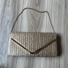 ゴールド　ストライプ編み　クラッチバッグ　結婚式　パーティ