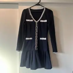 ネイビー フリル装飾ドレス