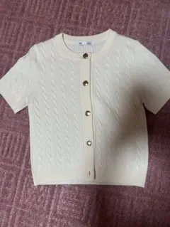 GU アイボリー ケーブルニットカーディガン S 今季