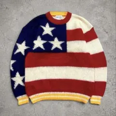 90s vintage Old Mohair 星条旗柄 モヘア ウールニット