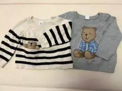 美品BABYGAPクマ刺繍グレーセータークマ付きボーダーニットセーター2点セット