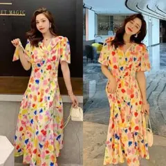 PT489 ワンピース レディース 膝丈 春夏 韓国風 花柄