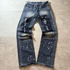 Y2K 00s グランジ パッチワーク クラッシュ ペイント デニム ストリート