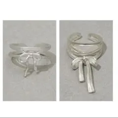 スリーコインズ　リング　指輪　クロスリボン　シルバー　2点セット