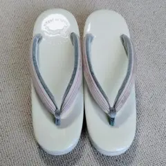 菱屋謹製 カレンブロッソ カフェ草履 Mサイズ 白×ストライプ 美品