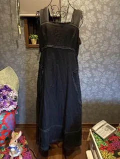 希少XL✨美品 エイココンドウ ノースリーブワンピース フレア 黒 42