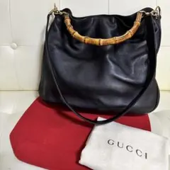 極　美品　GUCCI オールド　グッチ　バンブー　2way バッグ　大　黒