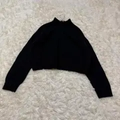 ZARA ザラ クロップド丈 モックネック ニット ショート丈 ブラック M
