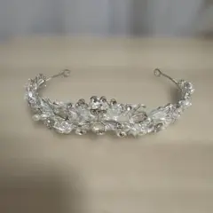 ウェディング ヘッドドレス ティアラ パール ビジュー シルバー