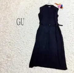 ジーユー　ロングワンピース　ニット　ブラック　ベルト付き　美品　Mサイズ