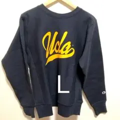 チャンピオン　Ｌ　クールネック　スウェットシャツ　リバースウィーブ　紺　赤タグ