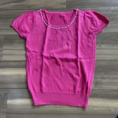 パール付き 花柄刺繍 半袖トップスのサムネイル