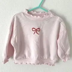 しまむら micorrid ピンク リボン刺繍 薄手トレーナー