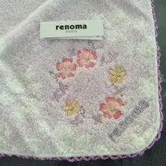 新品 未使用 renoma　レノマ タオル ハンカチ 花柄 刺繍 パープル