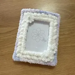 もこもこトレカケース ライトパープル×ホワイト フラワー 硬質カードケース付き