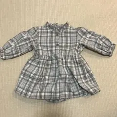 ママラク　チェック　ロンパース　ワンピース　80