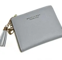 【新品未使用】ミニ財布　旅行用　ハート　チャーム　グレー×ピンク