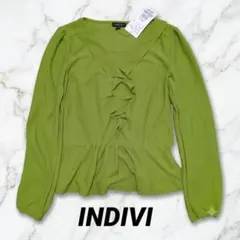 INDIVI フリルペプラムブラウス グリーン サイズ36のサムネイル