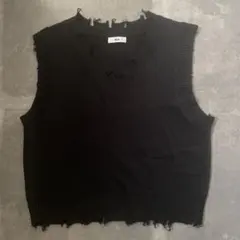 WEGO黒 ダメージ加工ニットオーバーベスト