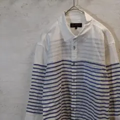 ミシェルクラン　ブルーボーダーシャツ　シャツ　メンズs 爽やか　ワイシャツ　綿