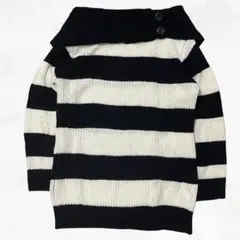 00s vintage ボーダーニット ハイネック ボタンデザイン モノトーン