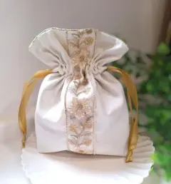 インド刺繍リボン巾着