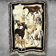 BNEA アニマル ラグ マット ブランケット 古着 馬 総柄 乗馬 競馬 動物