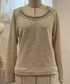 axes femme セーター シフォン リボン 生成り