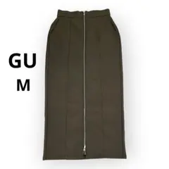 GU ナローロングスカート M カーキ ダブルジップ タイト 美シルエット