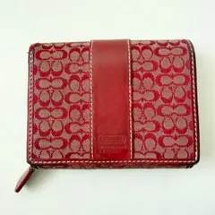 COACH コーチ 二つ折り財布 シグネチャー レッド パスケース付きのサムネイル