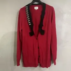 ランバンオンブルーLANVIN カーディガン 赤色 サイズ38 パール装飾付き