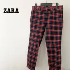 ザラ　レッド　チェック柄　パンツ　ズボン
