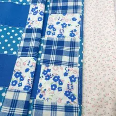 花柄　ハギレ　青/水玉/チェック　白　3枚セット　Ｌ