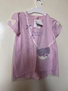 女の子用 Tシャツ 120cm ピンク リボン　ポシェット柄
