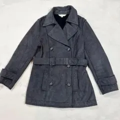 美品　フェイクスエードコート ダブルブレスト　裏地ボア　ベルト付き　ブラック　M