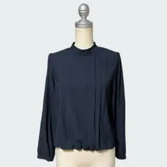 Innowaveネイビー プリーツデザイン 長袖ブラウス