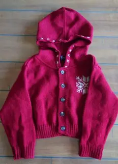 コムサ・デ・モード フード付きニットカーディガン 刺繍 赤 95cm