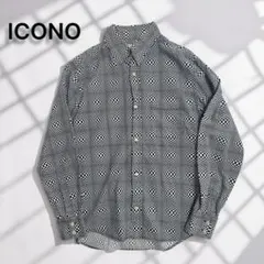 幾何学柄 総柄 長袖シャツ 黒白 モード テック系 y2k アート 古着 M