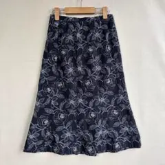 美品　MILAN ミラン　レディース　スカート　花柄　刺繍　ステッチ リネン　麻のサムネイル