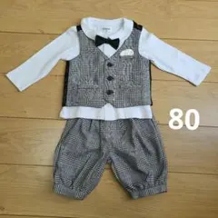 セレモニースーツ チェック80 蝶ネクタイ　ベビーフォーマル　入園式　卒園式