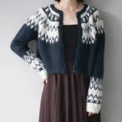 求心柄クロップドニットカーディガン ネイビー Lumier リュミエ 同型
