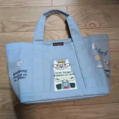 猫刺繍トートバッグ ライトブルー