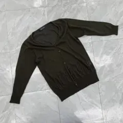 EASTBOY カーディガン 刺繍入り ボタン ダークグリーン 長袖 Vネック