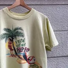 90s USA製 プリントTシャツ 半袖 黄色 黄緑色 Mサイズ vintage