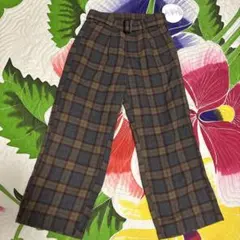 チェック柄 ワイドパンツ ベルト付き　カジュアルパンツ　M