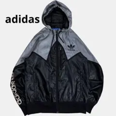 adidas トレフォイル ナイロンジャケット ラグラン ブラック/グレー　S