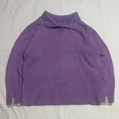 ニコアンド 重ね着風 ハイネック ニット セーター ボタン パープル スリット